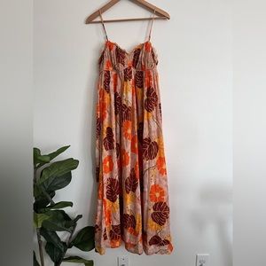 Urban Outfitters Athena Maxi Gauze Dress sz large floral tropical vacation luau